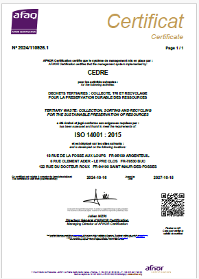 certificat iso14001